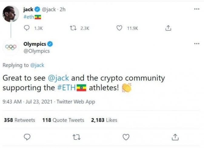 Jack Dorsey publica símbolo da ETH – só que não. Fonte: Reprodução.