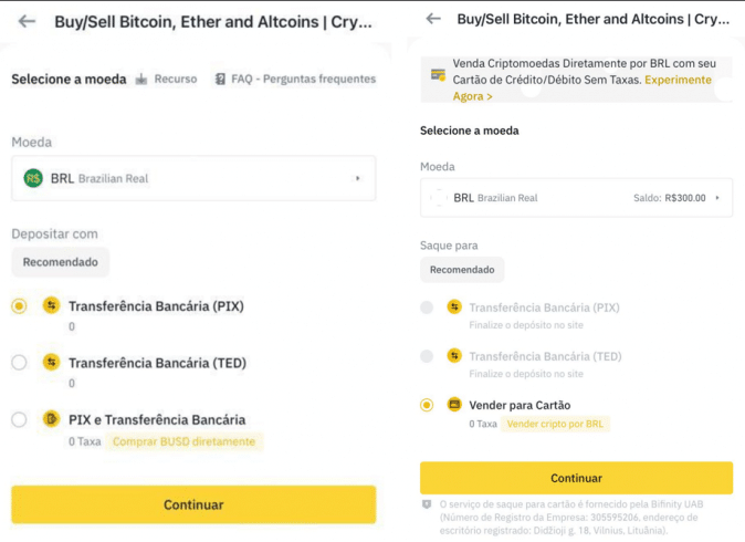 Teste de depósito e saque de BRL via Pix na Binance