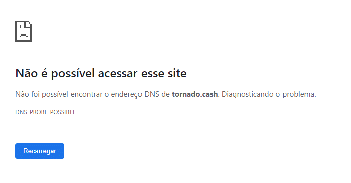 Captura de tela do site do Tornado Cash
