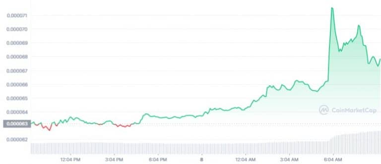 Gráfico de preço de SHIB nas últimas 24 horas. Fonte: CoinMarketCap