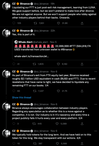 Os tweets de CZ sobre o FTT