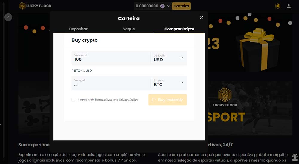 Compra de Criptomoedas no Lucky Block Casino