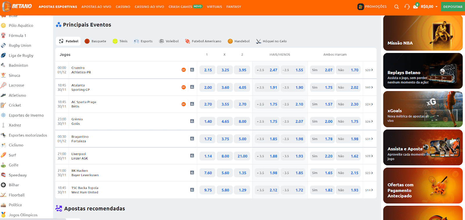 mercado de apostas Betano e odds