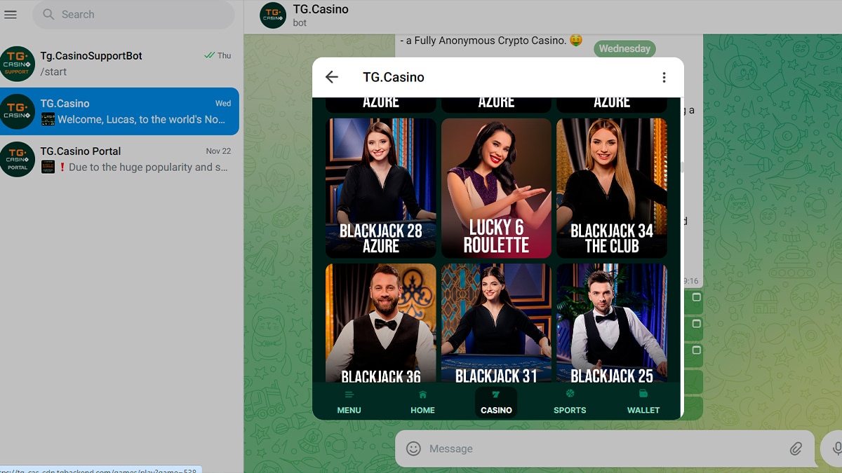 Jogos ao vivo do TG Casino