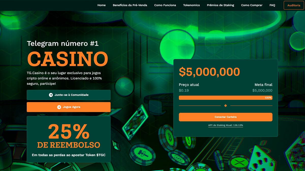 O TG Casino oferece um token ativo próprio e opera com um licenciamento do governo de Curaçao.