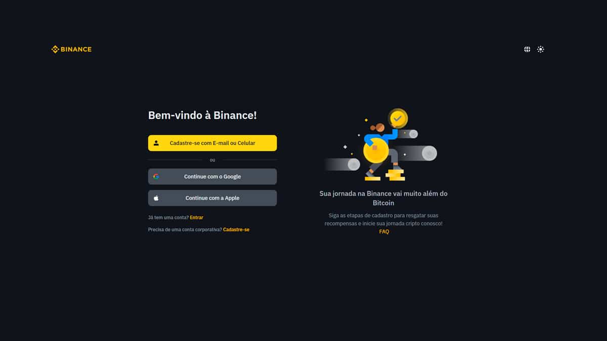 É possível abrir uma nova conta na Binance pelo computador ou em dispositivos móveis