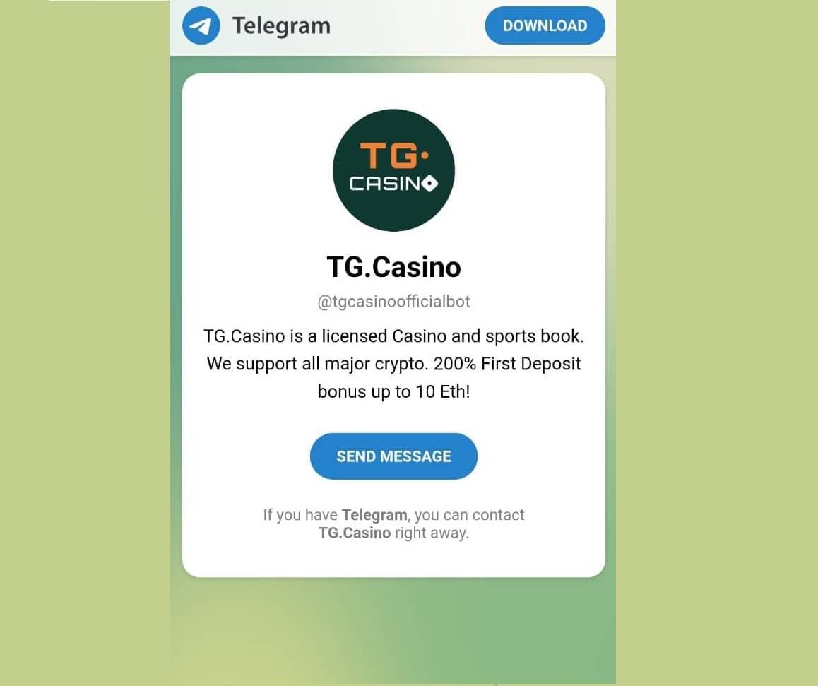 Canal do Telegram do TG Casino sem registro