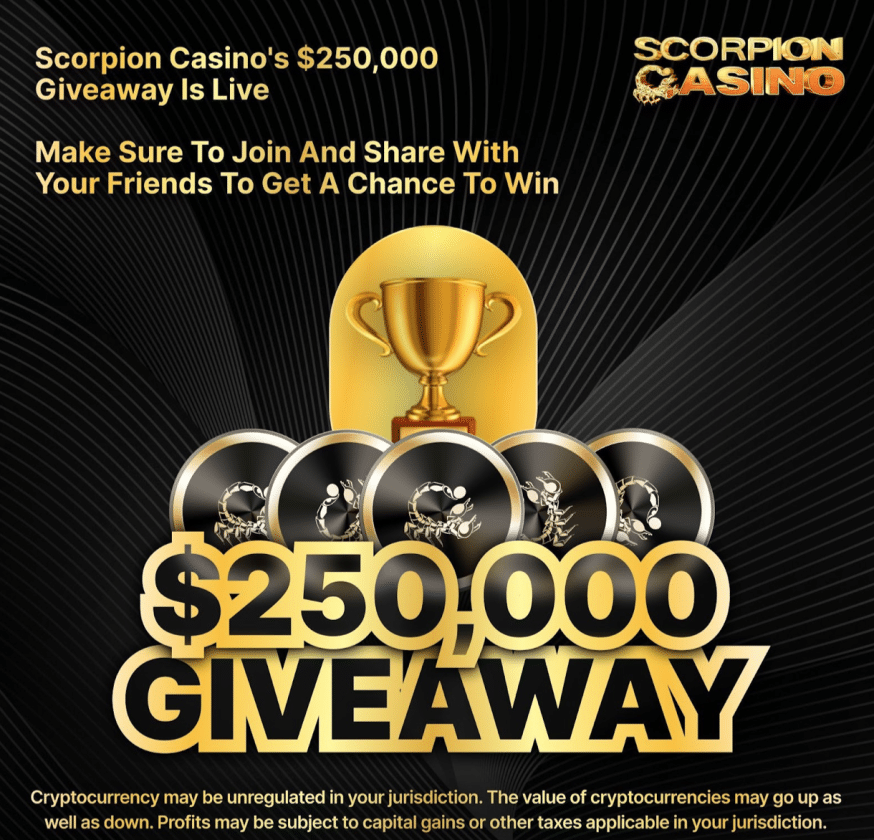 Sorteio de US$ 250 mil atrai milhares para a pré-venda do SCORP, e o Scorpion Casino vai se firmando como principal cassino online 