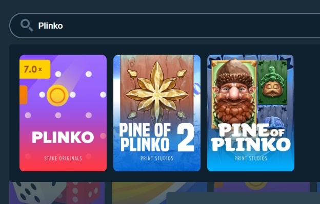 Barra de pesquisa com Plinko games