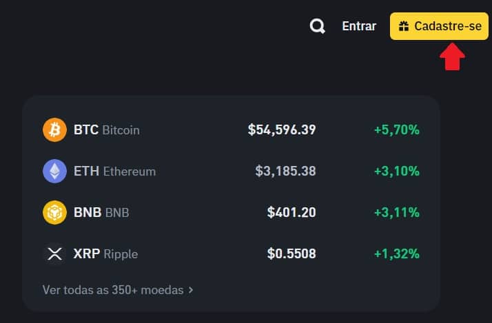 Cadastro na corretora Binance