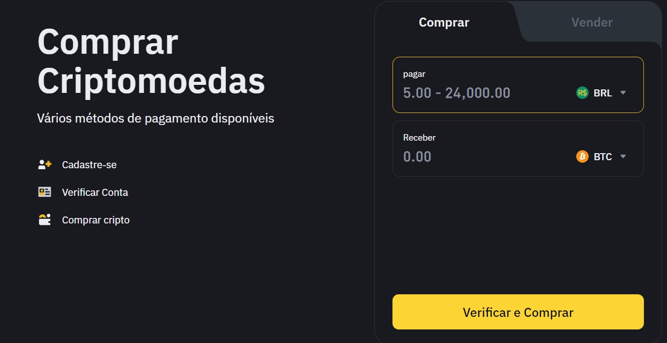 Compra de criptomoedas na Corretora Binance