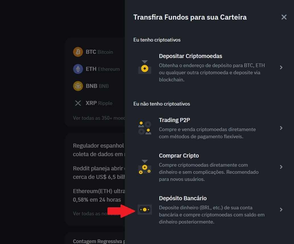 Depósito em BRL para comprar XRP