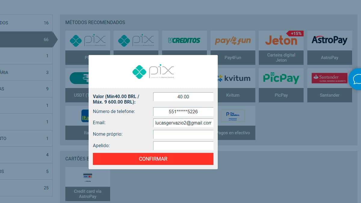 O pagamento via Pix, que é o mais procurado por jogadores brasileiros, pode ser processado a partir de R$40 no Megapari Casino