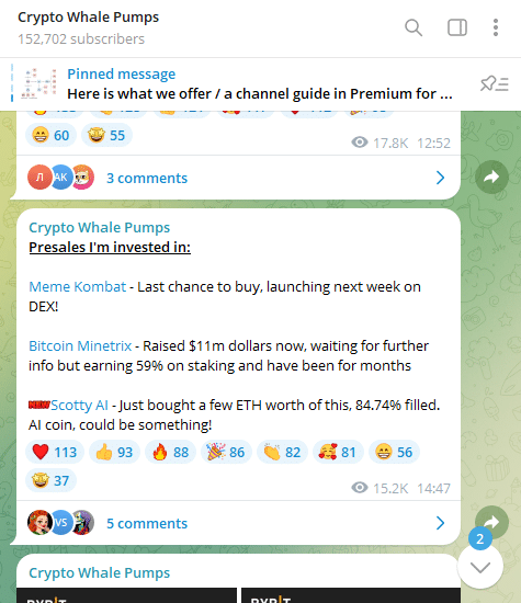 crypto whale pump telegram screenshot