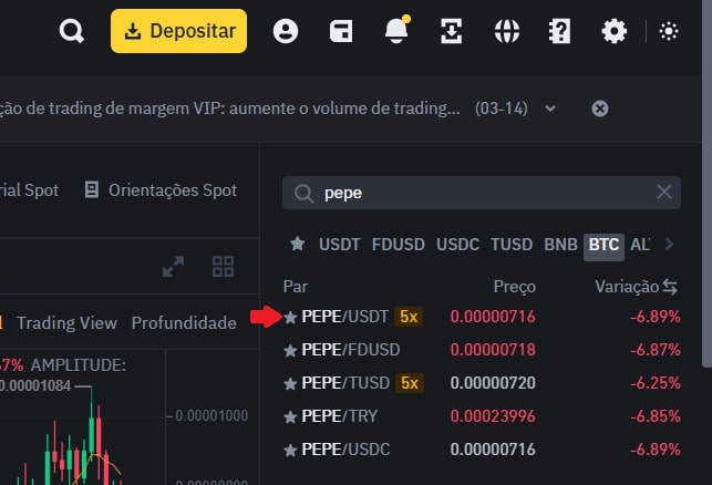 Preço pepecoin comprando em USDT