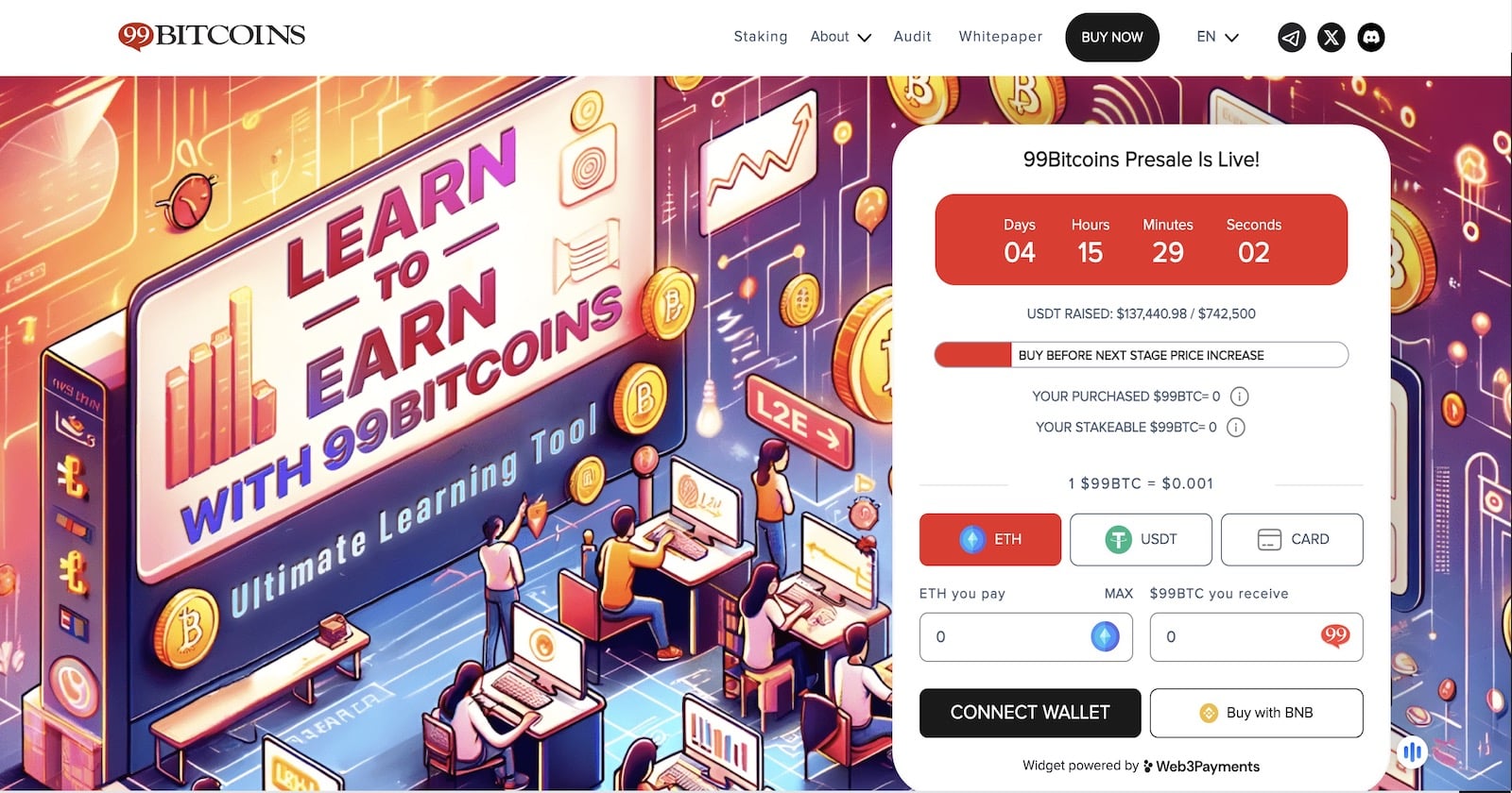 99Bitcoins lança sua pré-venda cripto Learn-to-Earn