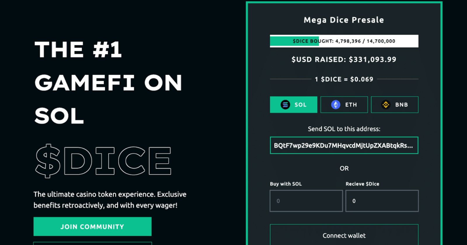 Novo Token Mega Dice da rede Solana arrecada mais de US$300.000