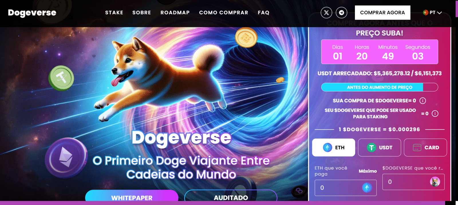 Printscreend da página inicial do projeto Dogeverse