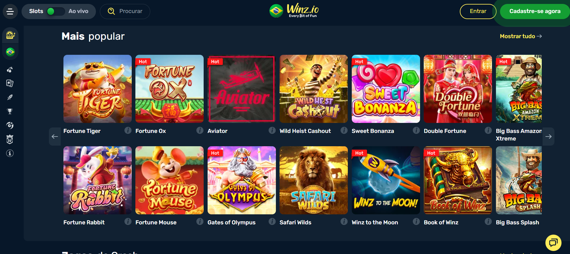 Quais os principais jogos de cassino Winz.io?