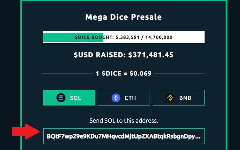 Copiar endereço para comprar Mega Dice Token 