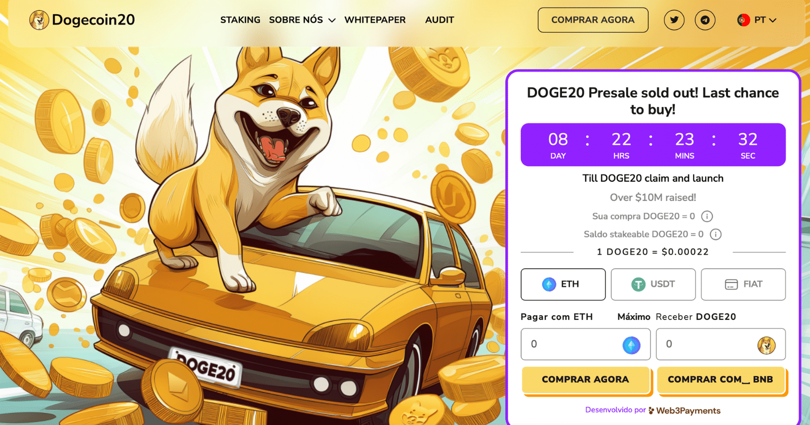 compra do Dogecoin20 nesta reta final da pré-venda estão à disposição no site da memecoin