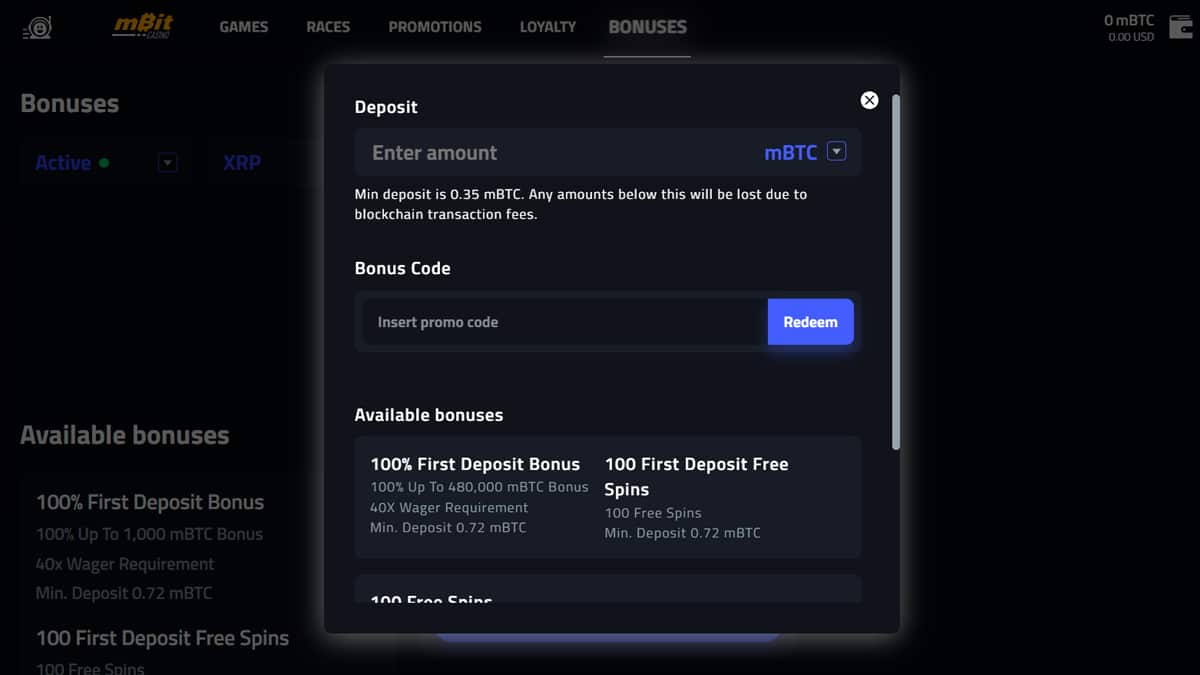 A partir de 10USDT, os jogadores podem processar pagamentos e retiradas no mBit