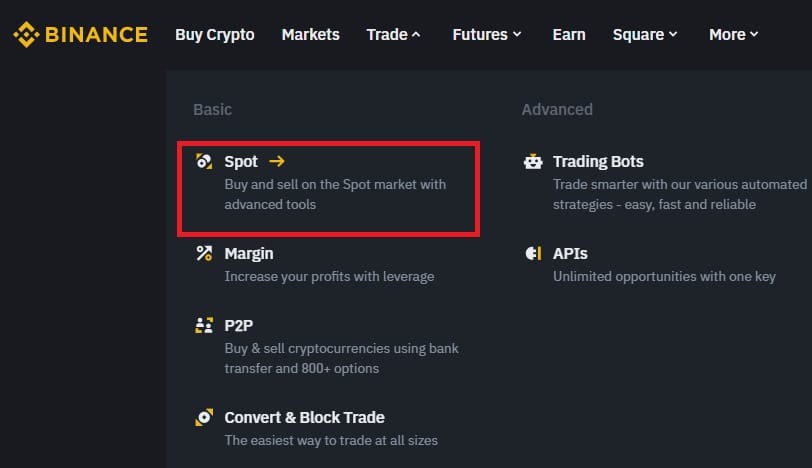 Acesso ao trade Spot para comprar memecoins