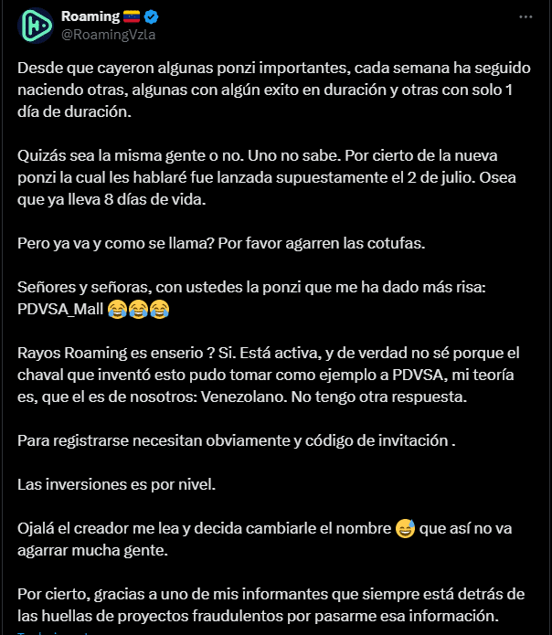twwet RoamingVzla