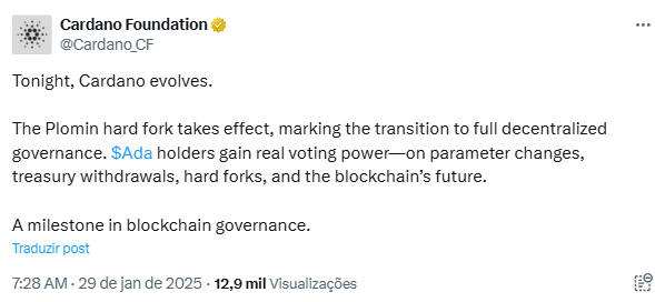 Cardano объявляет о Hard Fork на вашей учетной записи X - Источник: Cardano Foundation/x