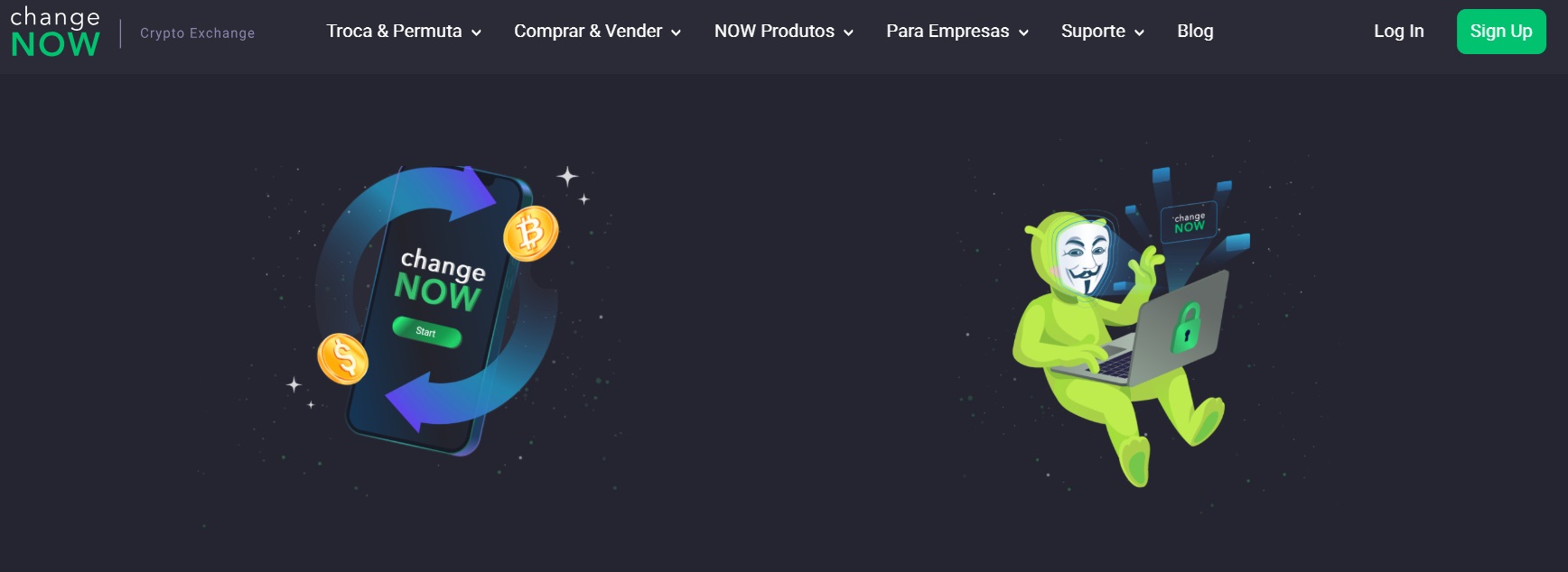 Site de uma das corretoras sem KYC, a Change Now