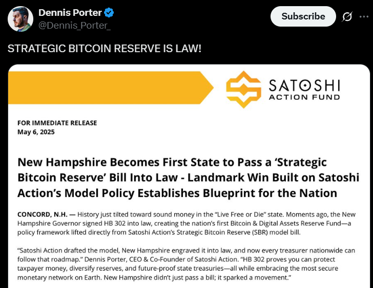 Reserva Bitcoin new Hampshire