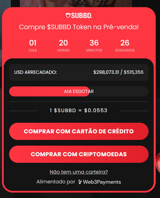 Pré-venda do SUBBD Token ($SUBBD) 