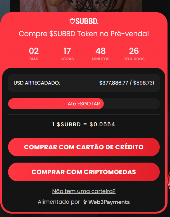 Pré-venda do SUBBD Token ($SUBBD) 