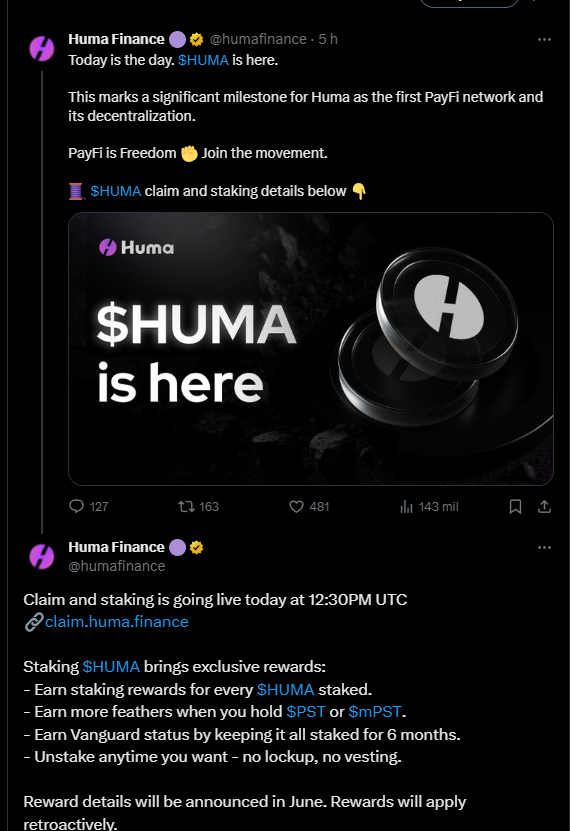 Huma finance airdrop
