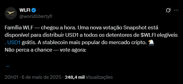 Tweet da WLFI sobre USD1