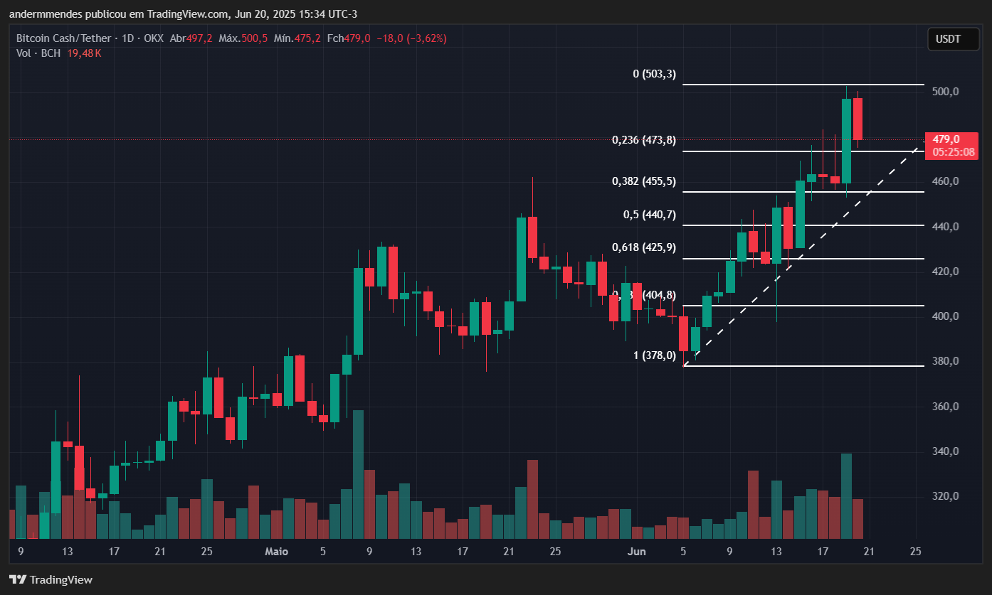 Gráfico do Bitcoin Cash (BCH) no TradingView