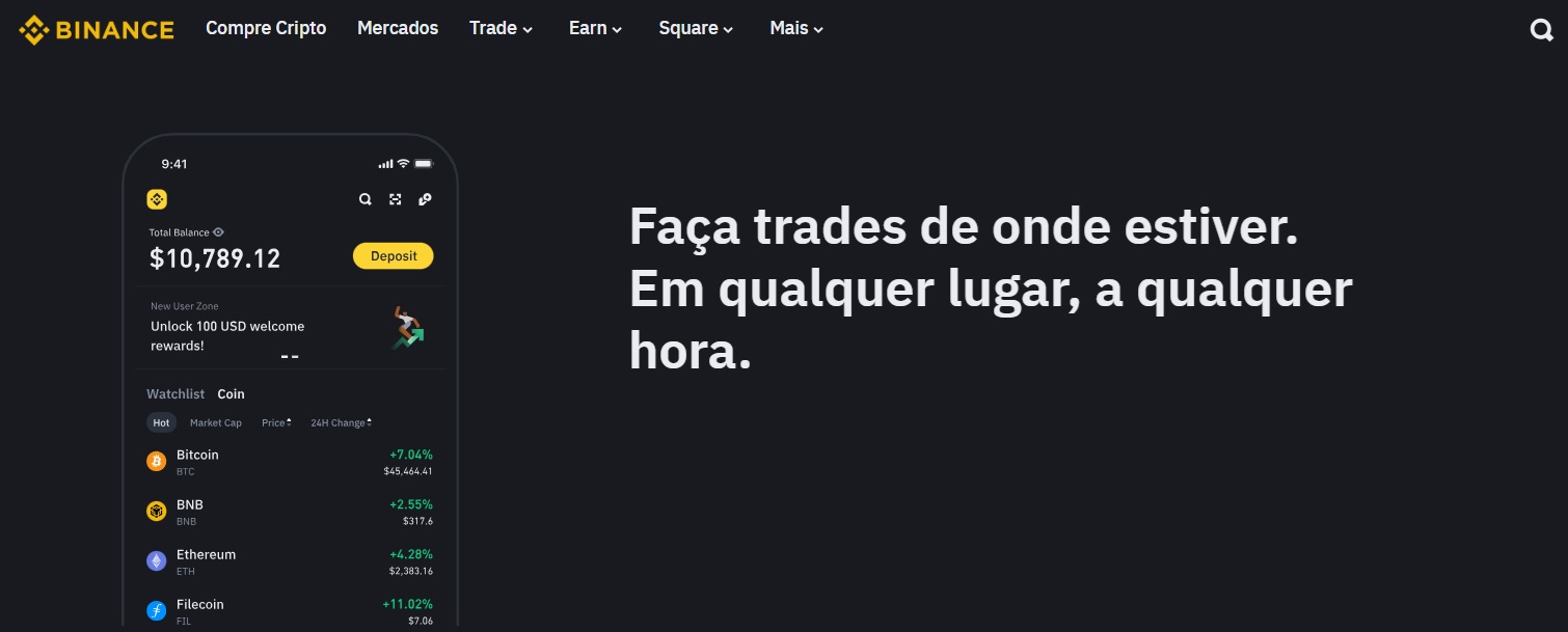 screenshot do site oficial da binance