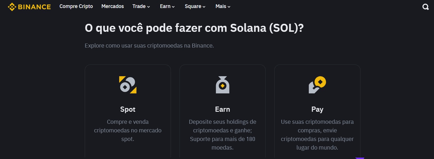 foto da exchange binance com SOLANA em foco