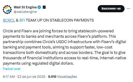  Fiserv lança stablecoin na Solana - Fonte: X