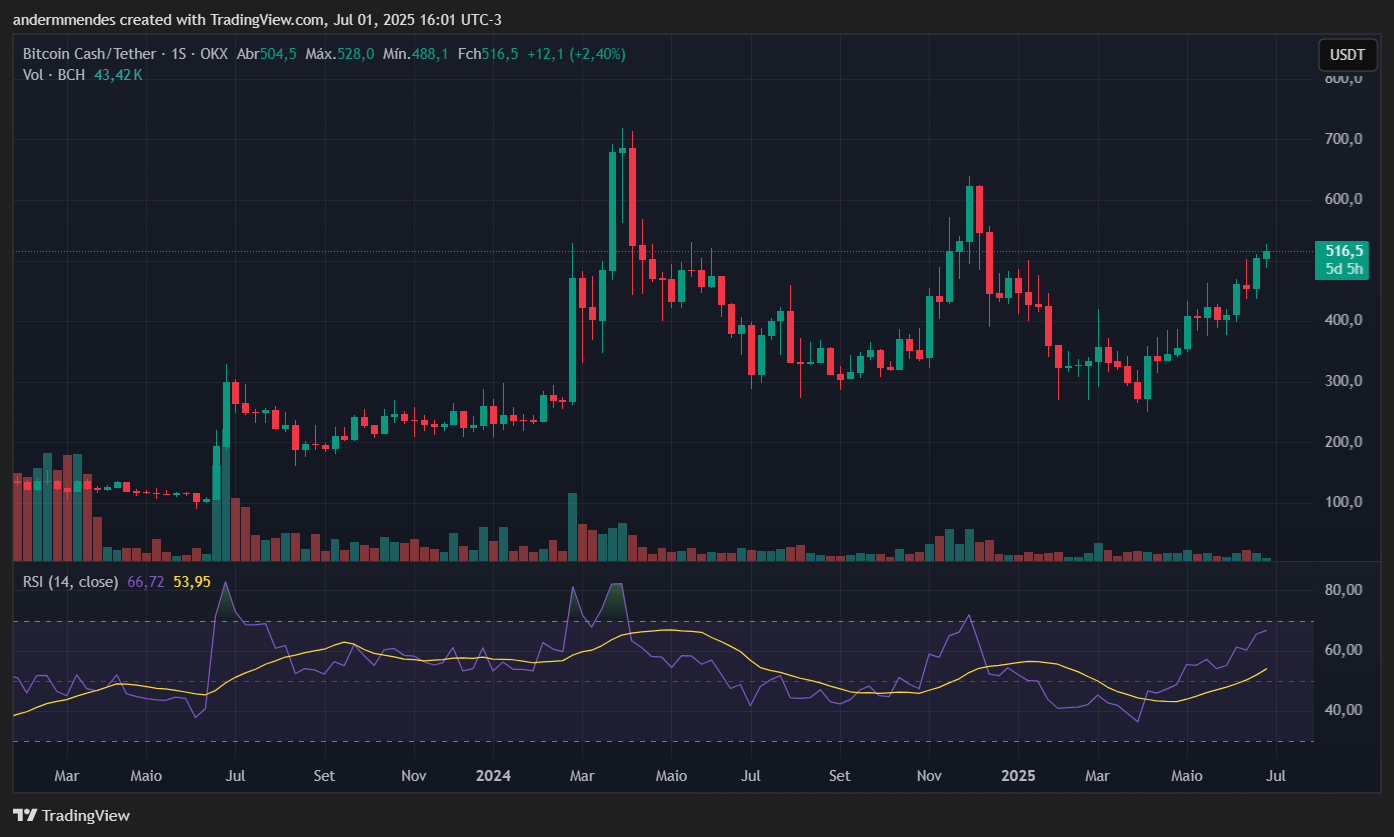 Gráfico do Bitcoin Cash (BCH) no TradingView