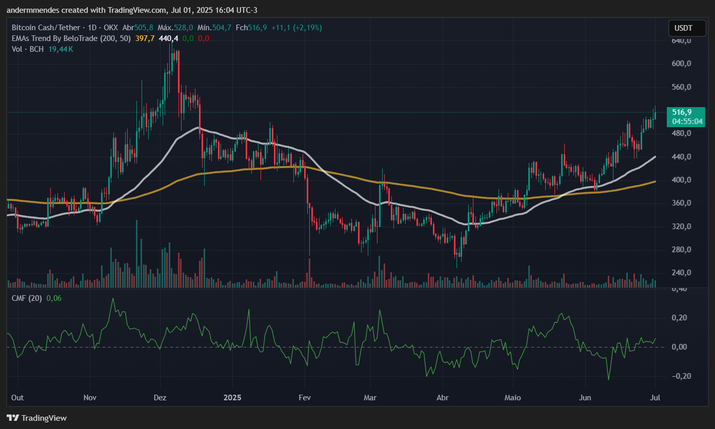 Gráfico do Bitcoin Cash (BCH) no TradingView