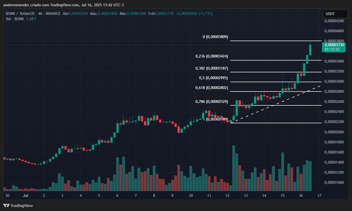 Gráfico da Bonk (BONK) no TradingView