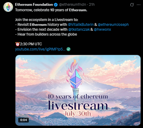 Ethereum 10 anos