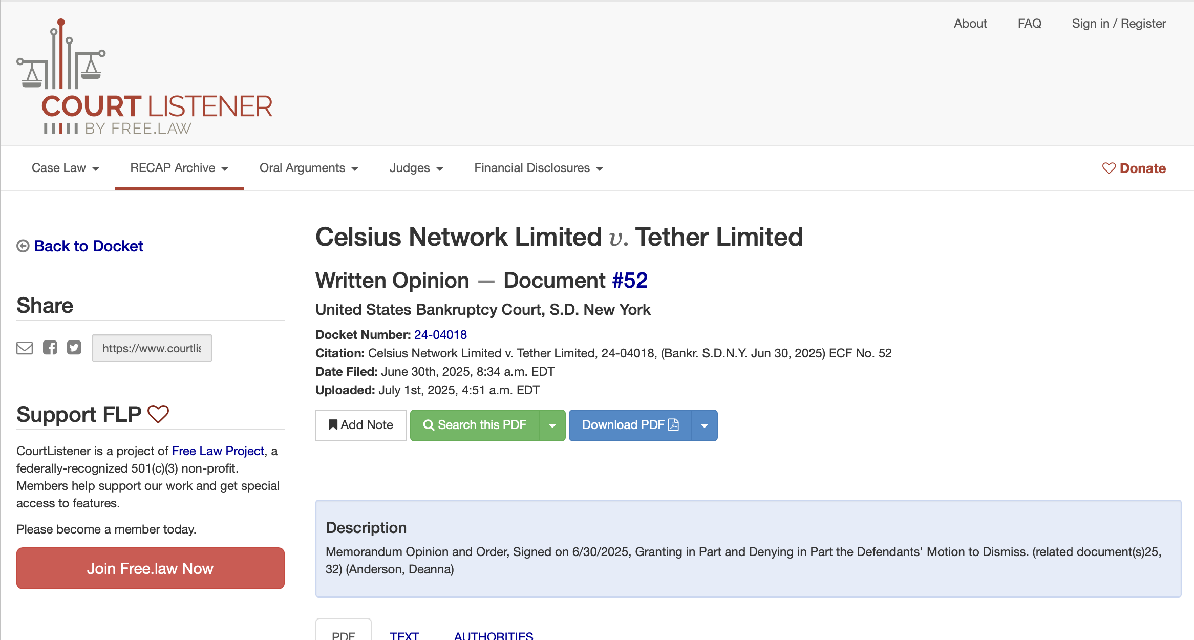 Celsius vs Tether.