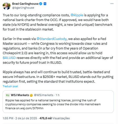 Fonte: Brad Garlinghouse/X