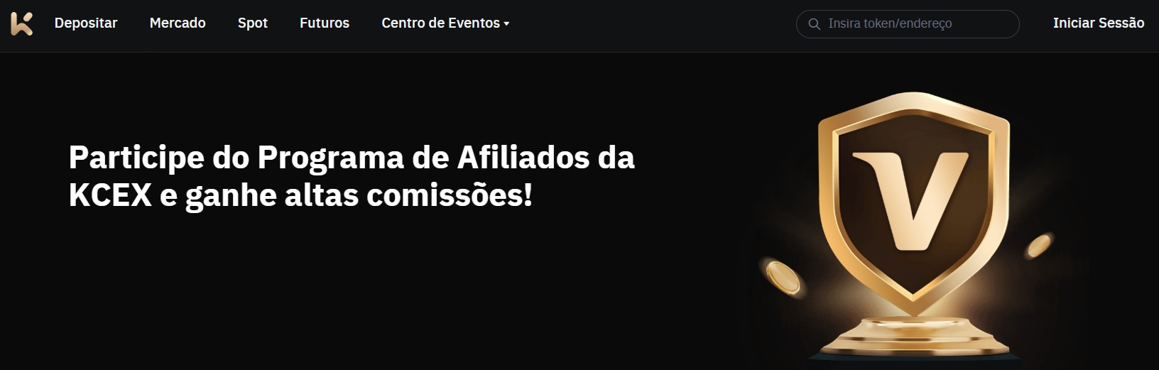 Printscreen do site da corretora de criptomoedas kcex