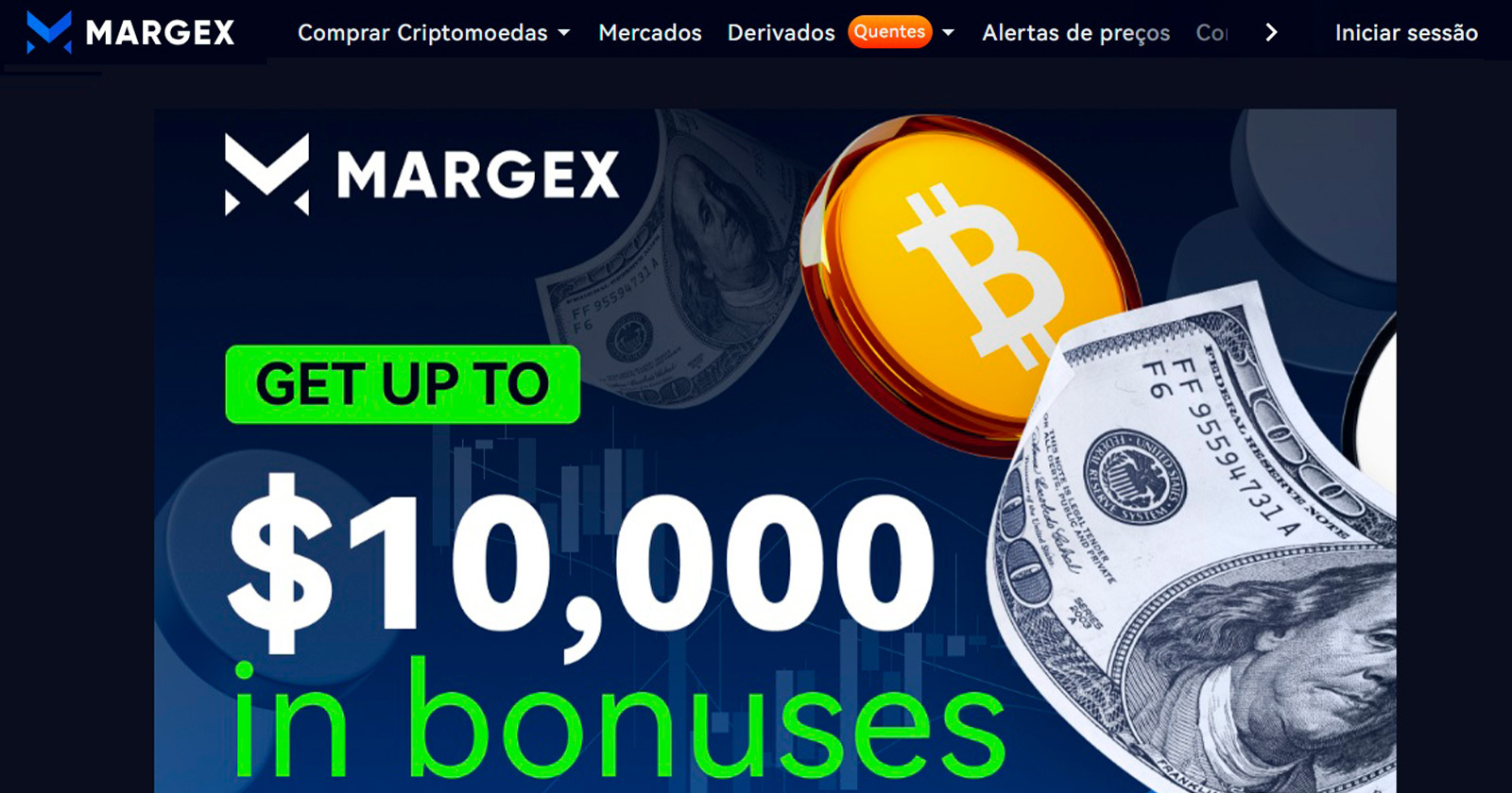 Bonus de deposito margex ilustrado no site oficial