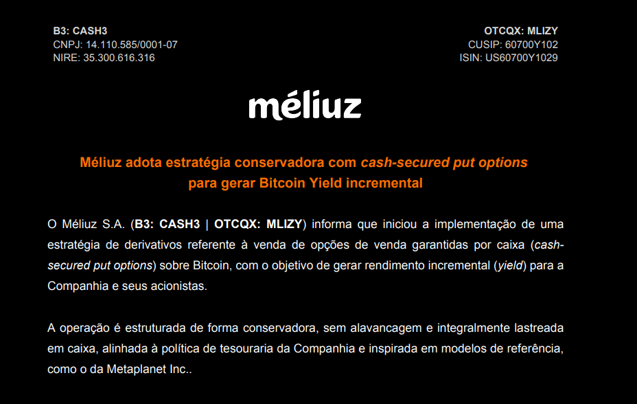 Méliuz reserva de Bitcoin
