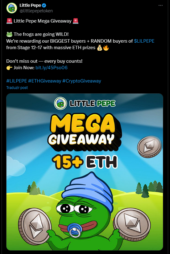Oferta de 15 ETH do Little Pepe impulsiona o hype do LILPEPE