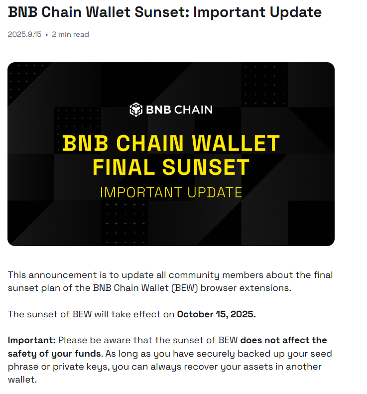 BNB Chain Wallet encerrada
